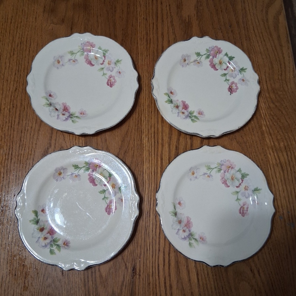 Vintage Homer Laughlin Virginia Rose Fluffy 4 Bread Dessert Plates 6.25 In. GVC